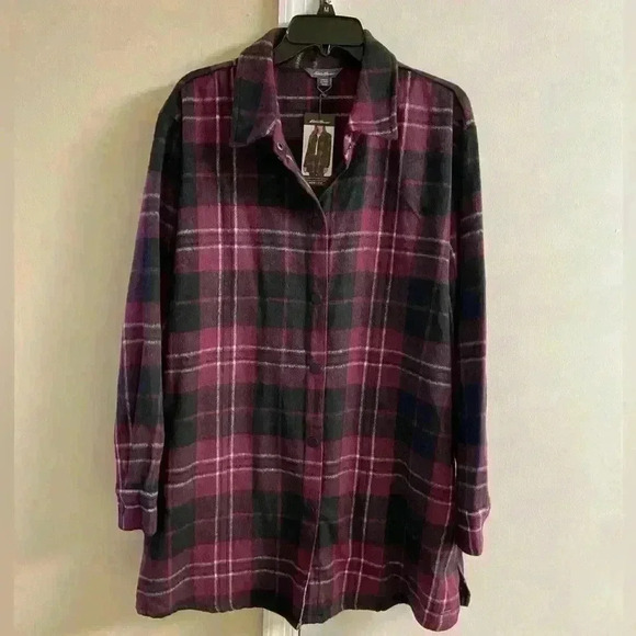 Eddie Bauer Tops - Eddie‎ Bauer brandywine plaid flannel shacket boyfriend fit XL NWT $119